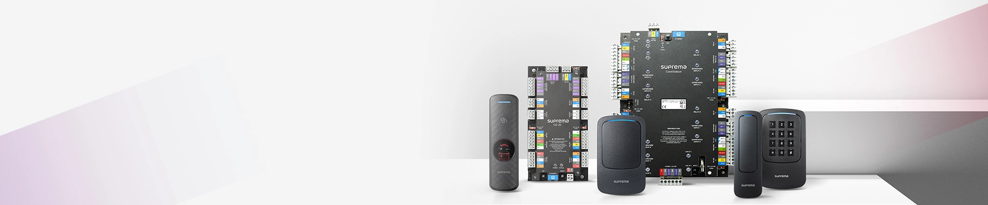 Suprema CS-20, CS-40 controllers and various RFID/Biometric readers lineup